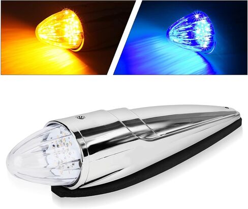 1PC 21 LED Dual Color Chrome Cab Marker Light, Torpedo Cab Marker Roof Running Top Lights, Replacement for Heavy Duty Trucks Kenworth Freightliner Peterbilt International Mack, Amber/Blue in Saudi Arabia