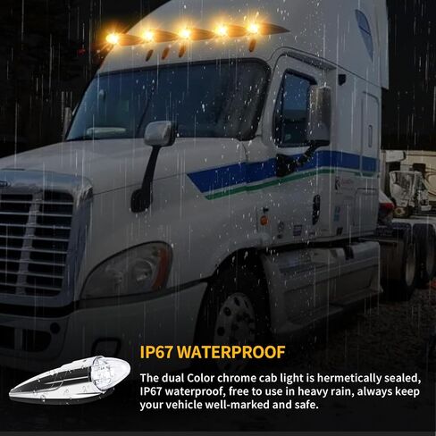 1PC 21 LED Dual Color Chrome Cab Marker Light, Torpedo Cab Marker Roof Running Top Lights, Replacement for Heavy Duty Trucks Kenworth Freightliner Peterbilt International Mack, Amber/Blue in Saudi Arabia