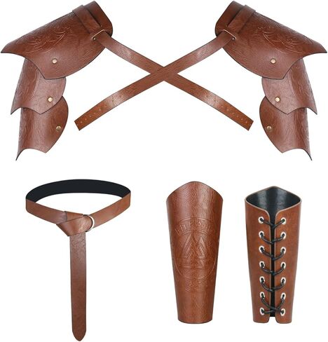 3Pcs Renaissance Accessories,Medieval Leather Double Shoulder Armor,Viking Leather Bracers Arm Guards,Knight Leather Belt in Saudi Arabia