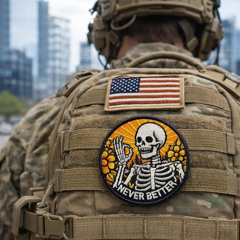 Never Better Skeleton Embroidered Patch - Mental Health Funny Morale Patch - Hook and Loop Patches for Backpacks, Gift, DIY Applique Accessories, Trucker Hats, Clothes, Backpack Size 3 Inches in Saudi Arabia