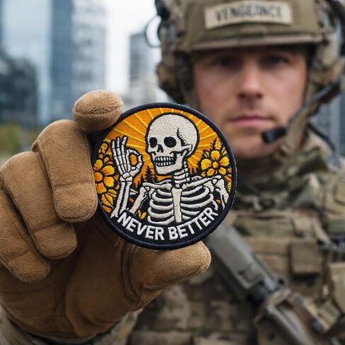 Never Better Skeleton Embroidered Patch - Mental Health Funny Morale Patch - Hook and Loop Patches for Backpacks, Gift, DIY Applique Accessories, Trucker Hats, Clothes, Backpack Size 3 Inches in Saudi Arabia