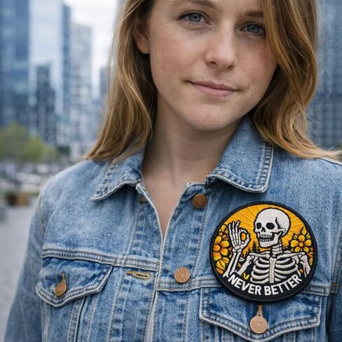 Never Better Skeleton Embroidered Patch - Mental Health Funny Morale Patch - Hook and Loop Patches for Backpacks, Gift, DIY Applique Accessories, Trucker Hats, Clothes, Backpack Size 3 Inches in Saudi Arabia