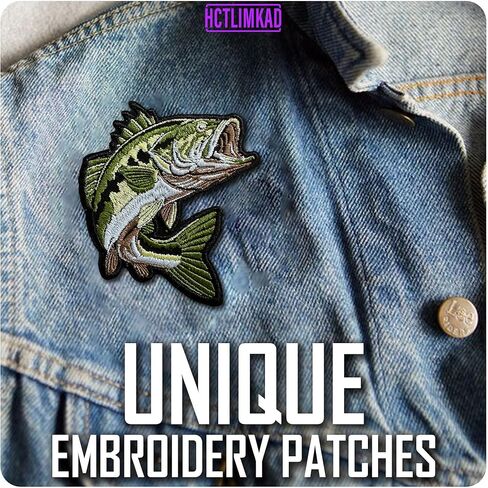 Bass Fish Patch - Funny Largemouth Bass Fish Fisherman Dad Papa Grandpa Fishing Lover Embroidered Patches DIY Applique Accessories for Backpacks, Army Vests, Gym Bags, Hats, Helmets 3 Inches in Saudi Arabia