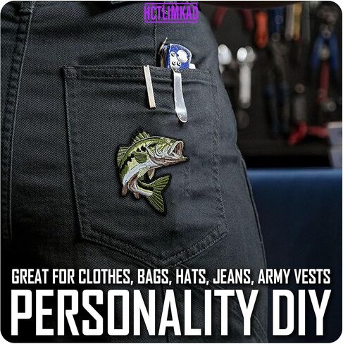 Bass Fish Patch - Funny Largemouth Bass Fish Fisherman Dad Papa Grandpa Fishing Lover Embroidered Patches DIY Applique Accessories for Backpacks, Army Vests, Gym Bags, Hats, Helmets 3 Inches in Saudi Arabia