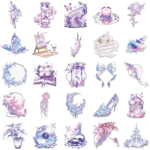 50 PCS Scrapbooking Stickers, Aesthetic Scene Sticker Set, Crystal Transparent Waterproof Stickers for Junk Journal Journaling, Water Bottles Phone Laptop, Vintage Floral Sticker for Planner in Kuwait