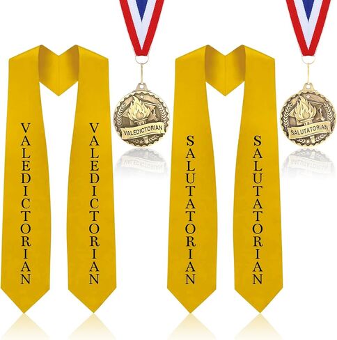 4 Pcs Graduation Award Medal and Graduation Stole Set 2025 Valedictorian Salutatorian Graduation Stole and Award Medal with Gold Grossgrain Ribbon for Graduation Students in Saudi Arabia