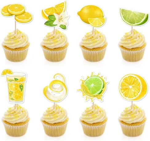 24pcs Summer Lemon Cupcake Toppers Cute Fruits Cupcake Picks for Summer Theme Party Decoration in Saudi Arabia