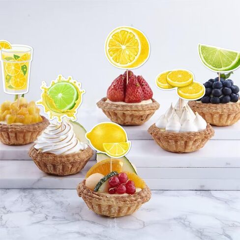 24pcs Summer Lemon Cupcake Toppers Cute Fruits Cupcake Picks for Summer Theme Party Decoration in Saudi Arabia