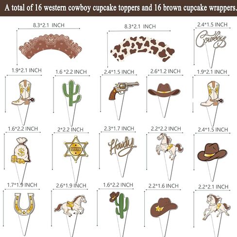 Western Party Cupcake Toppers and Wrappers 32 Pieces Cowboy Theme Birthday Cake Decorations Cowboy Boot Hat Cactus Horseshoe Cupcake Decorations for Rodeo Baby Shower Wild West Hoedown Party Supplies in Saudi Arabia