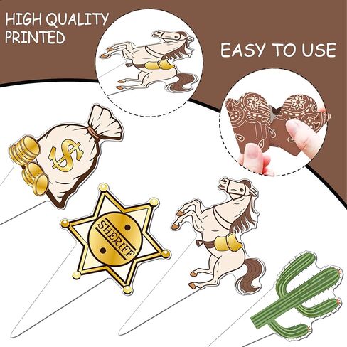 Western Party Cupcake Toppers and Wrappers 32 Pieces Cowboy Theme Birthday Cake Decorations Cowboy Boot Hat Cactus Horseshoe Cupcake Decorations for Rodeo Baby Shower Wild West Hoedown Party Supplies in Saudi Arabia