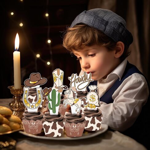 Western Party Cupcake Toppers and Wrappers 32 Pieces Cowboy Theme Birthday Cake Decorations Cowboy Boot Hat Cactus Horseshoe Cupcake Decorations for Rodeo Baby Shower Wild West Hoedown Party Supplies in Saudi Arabia