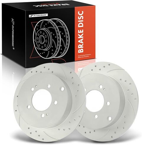A-Premium 11.89 inch (302 mm) Rear Drilled and Slotted Disc Brake Rotors Compatible with Select Mitsubishi Models - Outlander 2007-2013, Lancer 2009-2015, 2-PC Set in Kuwait