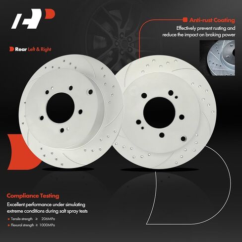 A-Premium 11.89 inch (302 mm) Rear Drilled and Slotted Disc Brake Rotors Compatible with Select Mitsubishi Models - Outlander 2007-2013, Lancer 2009-2015, 2-PC Set in Kuwait