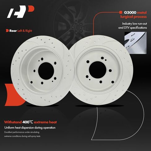 A-Premium 11.89 inch (302 mm) Rear Drilled and Slotted Disc Brake Rotors Compatible with Select Mitsubishi Models - Outlander 2007-2013, Lancer 2009-2015, 2-PC Set in Kuwait