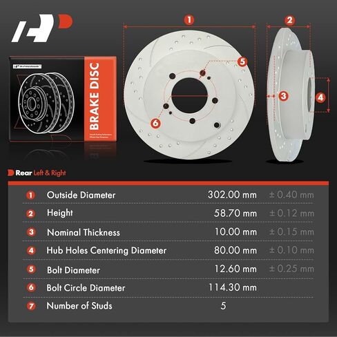 A-Premium 11.89 inch (302 mm) Rear Drilled and Slotted Disc Brake Rotors Compatible with Select Mitsubishi Models - Outlander 2007-2013, Lancer 2009-2015, 2-PC Set in Kuwait