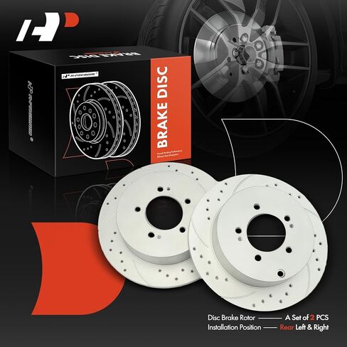 A-Premium 11.89 inch (302 mm) Rear Drilled and Slotted Disc Brake Rotors Compatible with Select Mitsubishi Models - Outlander 2007-2013, Lancer 2009-2015, 2-PC Set in Kuwait