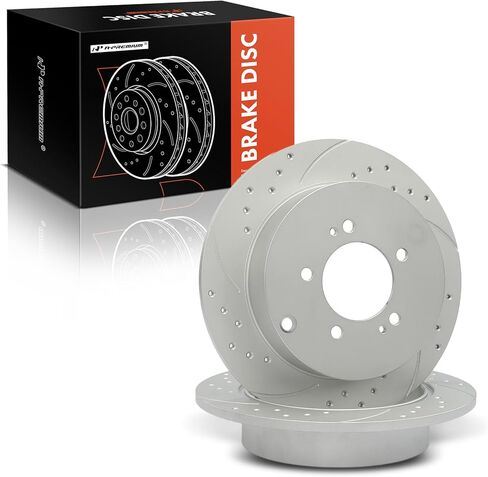 A-Premium 11.89 inch (302 mm) Rear Drilled and Slotted Disc Brake Rotors Compatible with Select Mitsubishi Models - Outlander 2007-2013, Lancer 2009-2015, 2-PC Set in Kuwait