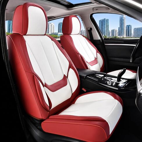 Coverado Front Seat Covers, Nappa Leather Seat Covers for Cars, Waterproof Seat Covers (Front, Red White) in Saudi Arabia