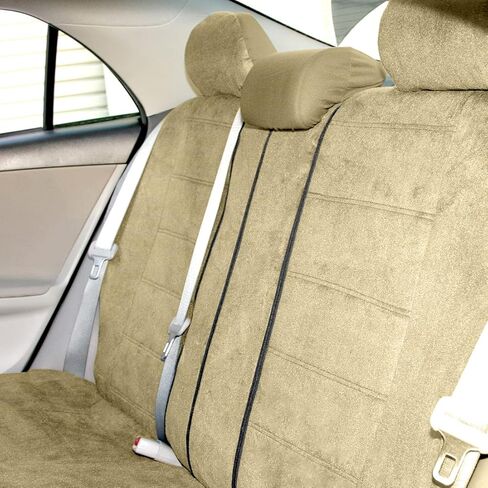 أغطية مقاعد السيارة من قماش القطيفة البيج ذات المقاس العالمي من Yupbizauto مجموعة كاملة للسيارات والشاحنات وسيارات الدفع الرباعي والشاحنات - مقعد مقسم أمامي وخلفي، مجموعة حماية داخلية سهلة التركيب in Kuwait