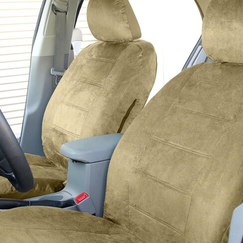 أغطية مقاعد السيارة من قماش القطيفة البيج ذات المقاس العالمي من Yupbizauto مجموعة كاملة للسيارات والشاحنات وسيارات الدفع الرباعي والشاحنات - مقعد مقسم أمامي وخلفي، مجموعة حماية داخلية سهلة التركيب in Kuwait
