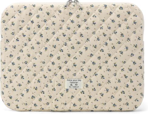 Cute Laptop Sleeve 13-15 Inch Laptop Accessories Aesthetic Quilted Computer Bag with Flower Puffy Printing for MacBook in Saudi Arabia