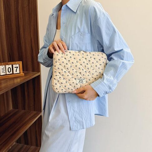 Cute Laptop Sleeve 13-15 Inch Laptop Accessories Aesthetic Quilted Computer Bag with Flower Puffy Printing for MacBook in Saudi Arabia