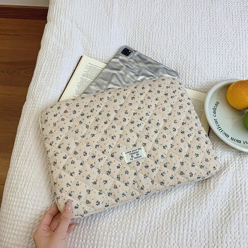 Cute Laptop Sleeve 13-15 Inch Laptop Accessories Aesthetic Quilted Computer Bag with Flower Puffy Printing for MacBook in Saudi Arabia