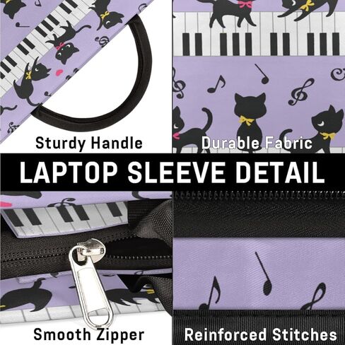 Cat Piano Music Laptop Sleeve Case 13 13.3 14 Inch Laptop Bag with Handle & Pockets Durable Notebook Computer Carrying Case for Men Women Multi-Color & Size Choices in Saudi Arabia