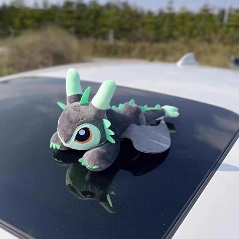 Car Accessory Little Flying Dragon Plush, Car Exterior Cool Roof Decoration Toy, Ornamen Accessories with Suction Cup, Flying Dragon Stuffed Plush Animal with Movable Wings - Gray Green 13 Inch in Kuwait