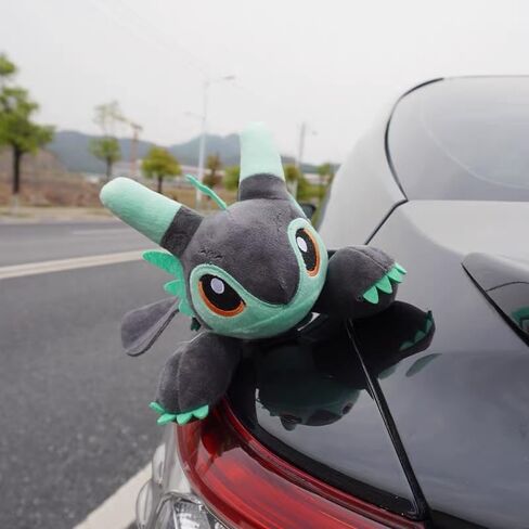 Car Accessory Little Flying Dragon Plush, Car Exterior Cool Roof Decoration Toy, Ornamen Accessories with Suction Cup, Flying Dragon Stuffed Plush Animal with Movable Wings - Gray Green 13 Inch in Kuwait