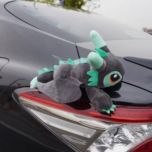 Car Accessory Little Flying Dragon Plush, Car Exterior Cool Roof Decoration Toy, Ornamen Accessories with Suction Cup, Flying Dragon Stuffed Plush Animal with Movable Wings - Gray Green 13 Inch in Kuwait