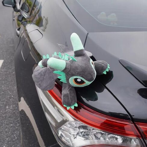 Car Accessory Little Flying Dragon Plush, Car Exterior Cool Roof Decoration Toy, Ornamen Accessories with Suction Cup, Flying Dragon Stuffed Plush Animal with Movable Wings - Gray Green 13 Inch in Kuwait