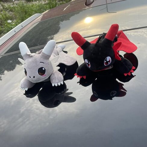 Car Accessory Little Flying Dragon Plush, Car Exterior Cool Roof Decoration Toy, Ornamen Accessories with Suction Cup, Flying Dragon Stuffed Plush Animal with Movable Wings - Gray Green 13 Inch in Kuwait