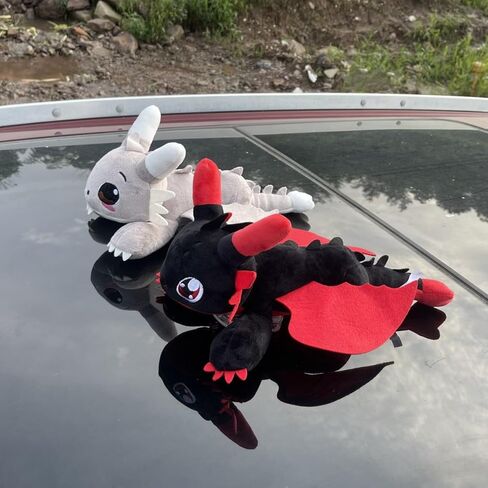Car Accessory Little Flying Dragon Plush, Car Exterior Cool Roof Decoration Toy, Ornamen Accessories with Suction Cup, Flying Dragon Stuffed Plush Animal with Movable Wings - Gray Green 13 Inch in Kuwait