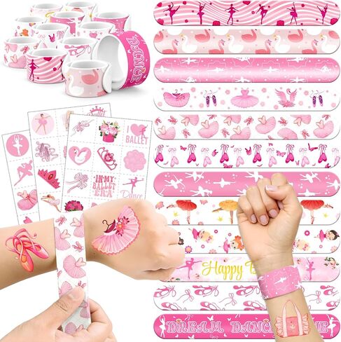 60 PCS Ballerina Party Favors مجموعة - 36 ملصقًا مؤقتًا للوشم و 24 أساور صفعة للأطفال ، مثالية لحفلات أعياد الميلاد ومكافآت الفصول الدراسية والهدايا in Kuwait