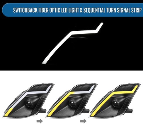 Ronnin - Fits 2006-2009 Nissan 350Z Upgraded Replacement HID Xenon Projector Headlights LED Switchback Sequential Turn Signals + Animated Startup Effect Assembly Pair | Black in Kuwait