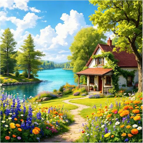 HvasJing Link Diamond Painting Kits for Adults Lake House, 5D Full Drill Diamond Art Kit, Full Round Diamonds 11.8 x 11.8 Inch DIY Diamond Dots Craft, Relaxing Hobby Wall Decor in Saudi Arabia