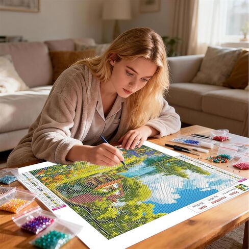 HvasJing Link Diamond Painting Kits for Adults Lake House, 5D Full Drill Diamond Art Kit, Full Round Diamonds 11.8 x 11.8 Inch DIY Diamond Dots Craft, Relaxing Hobby Wall Decor in Saudi Arabia