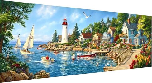 Pavemlo 5D Large Diamond Art Kits for Adults Lighthouse, Full Drill Big Diamond Painting Kits Landscape Pictures Paint with Diamonds, Cross Stitch Art Rhinestone Craft for Home Wall Decor 12x31.5 inch in Saudi Arabia
