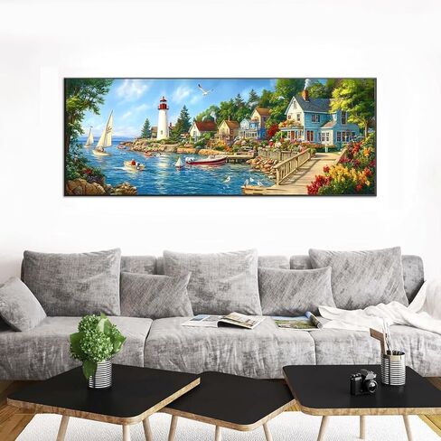 Pavemlo 5D Large Diamond Art Kits for Adults Lighthouse, Full Drill Big Diamond Painting Kits Landscape Pictures Paint with Diamonds, Cross Stitch Art Rhinestone Craft for Home Wall Decor 12x31.5 inch in Saudi Arabia