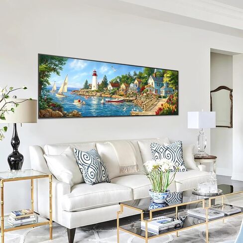 Pavemlo 5D Large Diamond Art Kits for Adults Lighthouse, Full Drill Big Diamond Painting Kits Landscape Pictures Paint with Diamonds, Cross Stitch Art Rhinestone Craft for Home Wall Decor 12x31.5 inch in Saudi Arabia