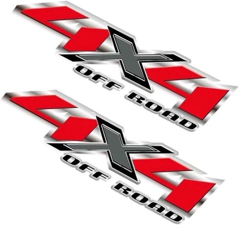 2 Pack 4x4 Truck Decal Stickers – Compatible with Ford F150 F250 F350, Chevy Silverado, GMC Sierra Pickup Bedside Vinyl Emblems, Auto Decoration Accessories, Truck Pickup Emblems - Red/Gray/Black in Saudi Arabia