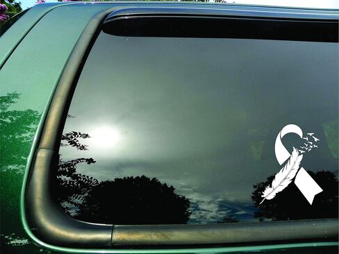 Ribbon Flying Birds White Lung Cancer - Die Cut Vinyl Window Decal/sticker for Car or Truck 5.5"x7" in Saudi Arabia