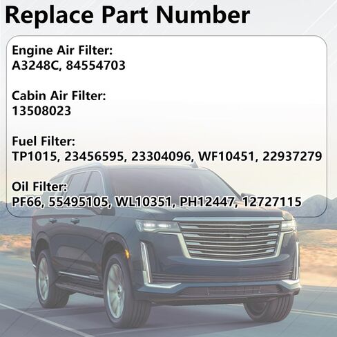 طقم فلتر TP1015 PF66 13508023 A3244C مناسب لـ 2020-2023 Chevy Silverado 1500/Suburban/Tahoe، GMC Sierra 1500/Yukon XL، Cadillac Escalade ESV in Kuwait