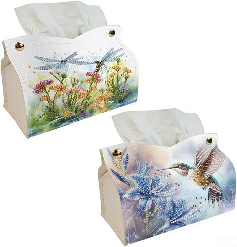 DoxQcs DIY Diamond Art Painting Tissue Box PU Leather Desktop Organizer 5D Diamond Embroidery Craft for Home Office Car Handmade Jewelry Household Item Container-2PCS-1 in Saudi Arabia