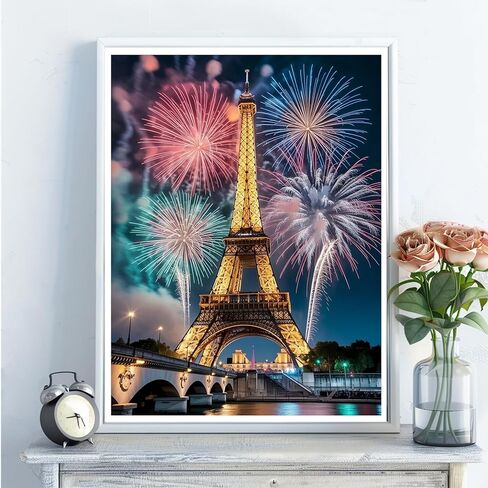 5D Diamond Art Kits for Adults - DIY Eiffel Tower Diamond Painting Kits, Full Round Drill - Crystal Embroidery Cross Stitch Craft for Wall Decor Christmas Gifts - 12x16 Inch C21 in Kuwait