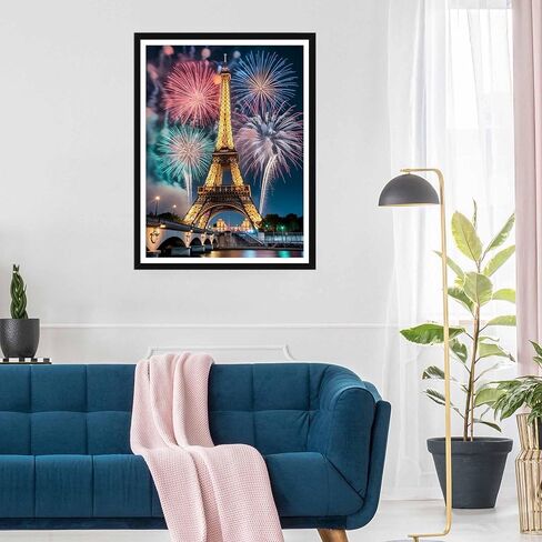 5D Diamond Art Kits for Adults - DIY Eiffel Tower Diamond Painting Kits, Full Round Drill - Crystal Embroidery Cross Stitch Craft for Wall Decor Christmas Gifts - 12x16 Inch C21 in Kuwait