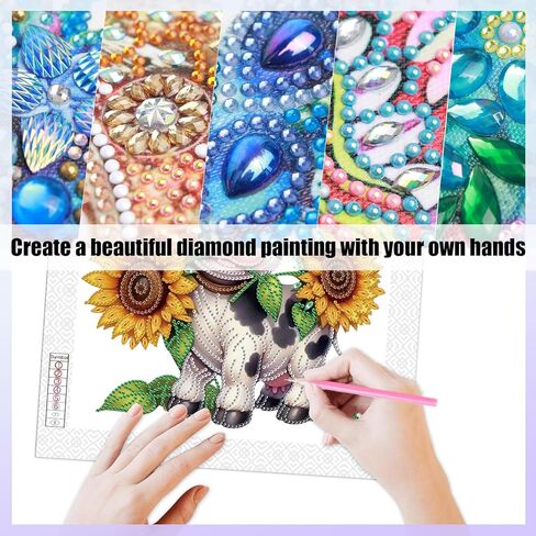 مجموعات الرسم الماسي للبالغين، بقرة عباد الشمس 5D شكل خاص مجموعات فنية ماسية للمبتدئين، لوحة أحجار الراين الكريستالية لتزيين جدران المنزل، 12 × 12 بوصة in Kuwait