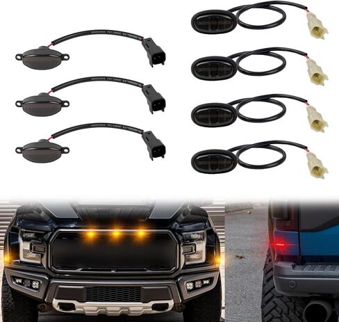 LED Front Grille Light & Fender Side Marker Combo Kit for Ford | for F150 / F150 Raptor 2009-2014, Front Amber/ Rear Red Turn Signal Marker Lamp Replacement Kit, Smoked Lens, Pack of 7 in Saudi Arabia