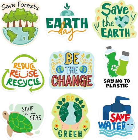 WorldBazaar Earth Day Stickers 500 Pcs Save the Earth Stickers for Kids Water Bottle Envelopes Classroom Decoration Recycle Environmental Protection Labels in Kuwait